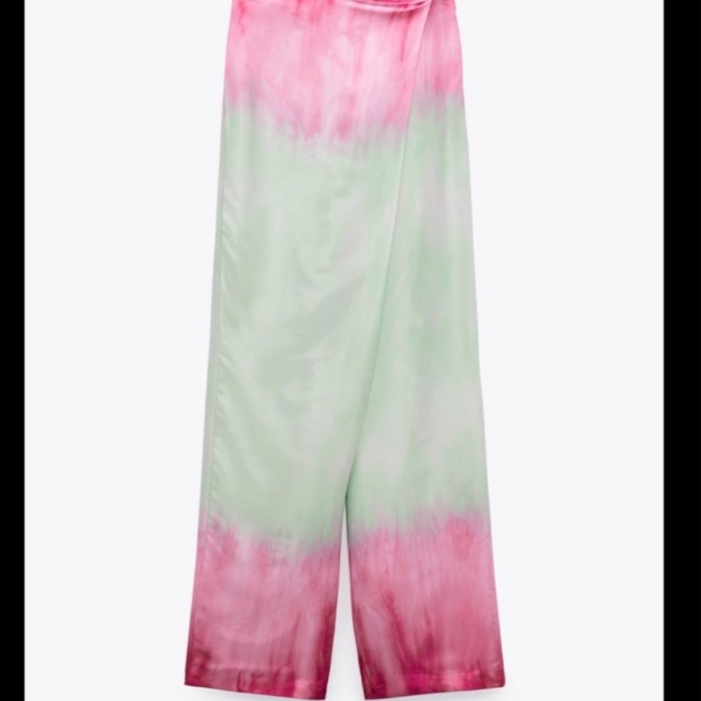 Zara Tie-Dye Wide-Leg Satin Pants
